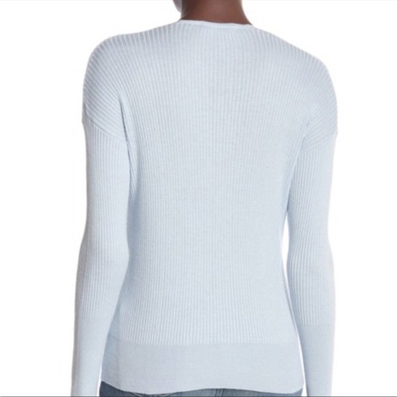 Elodie Women's Light Blue Ribbed Knit Surplice Neck Long Sleeve Pullover Top - Picture 4 of 5